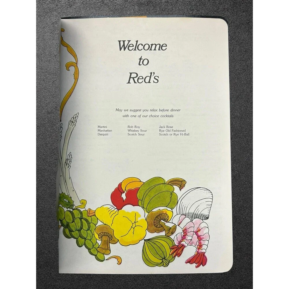 Vintage Reds Restaurant Menu Art Nouveau Black Orange Retro Cover Ephemera VTG